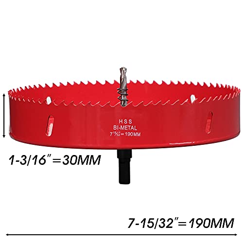 Lochsäge 190mm, M42 HSS Lochbohrer Set Bimetall mit Sechskant-Schaft und Zentrierenden Metallbohrern Bohrkronen Set für Metall,Eisen,Aluminium,Holz,Trockenbau, Kunststoff, Faserplatten, Rot