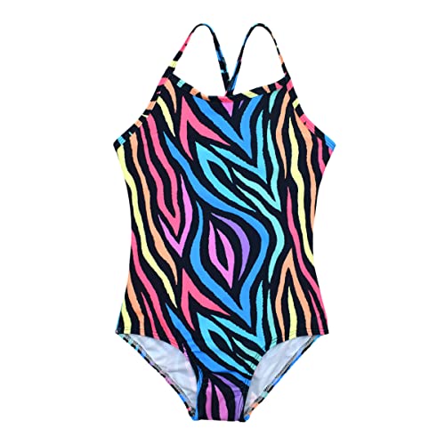Image of Girls Colorful Irregular Stripes Bathing Suits One Piece Swimsuits Cute Beachwear 2-12 Years