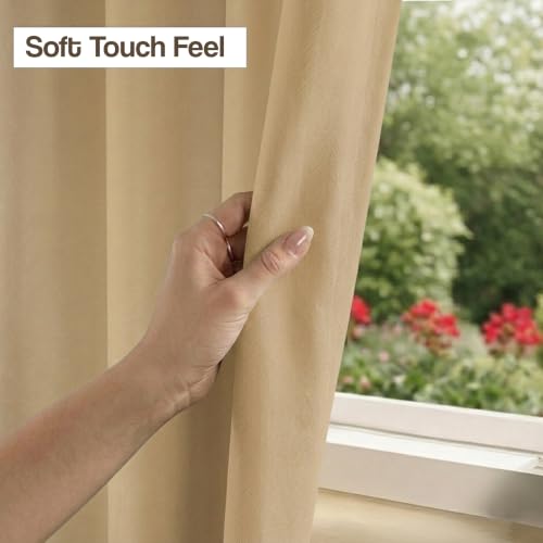 Image of FRESH FROM LOOM | Non-Ring Curtains | S-Wave Pleat | 10 ft Curtains for Slider Track | Non-Ring Curtains | S-Wave Pleat | Parda | Light Block Blackout Parde | (Beige | 10 Feet, Set of 2)