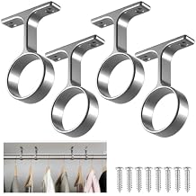 LEIFIDE 4 Pcs 1 5/16 Inch Diameter Round Wardrobe Closet Rod Suspended Center Support with Installation Screws Curtain Closet Rod Ceiling Mount Bracket for Home Wardrobe Polished Chrome