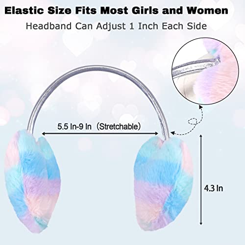 Actlati Womens Girls Fluffy Earmuffs Rainbow Heart Adjustable Winter Outdoor Ear Warmers Cute Faux Fur Earmuff For Kids Adult #TOP1