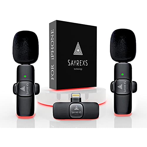 2 Pack Wireless Mini Lavalier Lapel Microphone for iPhone,iPad - Cordless Double Mics Plug and Pick-up 2.4G Ultra-Low Delay Built-in Noise Reduction Chip 5H Long Working Time for Two-Person Creator