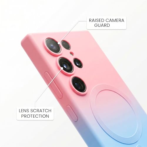 Image of amazon basics Gradient Mag-Safe Case for Samsung Galaxy S22 Ultra | Soft Silicone Shockproof Cover with Camera Protection | Slim Lightweight Design | Smooth Touch & Durable - Pink & Blue