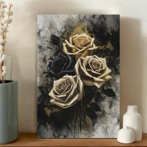 Affiche abstraite noir et or TONGYINLI - Art mural rose sans cadre 60x80 cm