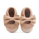 DELEBAO Infant Toddler Baby Soft Sole Tassel Bowknot Moccasinss Crib Shoes (3-6 Months, Khaki)
