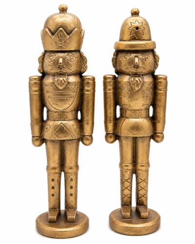 Wowser Gold Toned Freestanding Nutcrackers, Festive Christmas Home & Office Decor, Set of 2 Assorted, 12.25 Inches Tall