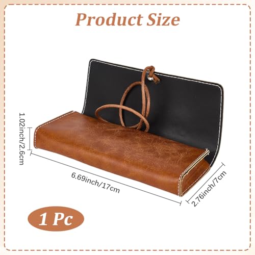 CREATCABIN PU Leather Glasses Case Portable Sunglasses Case Pouch Soft Eyeglasses Holder Cover Spectacle Storage Bag Travel Lightweight Gift for Women Men Unisex Christmas Saddle Brown 6.7 x 2.8 Inch - Thumbnail 2