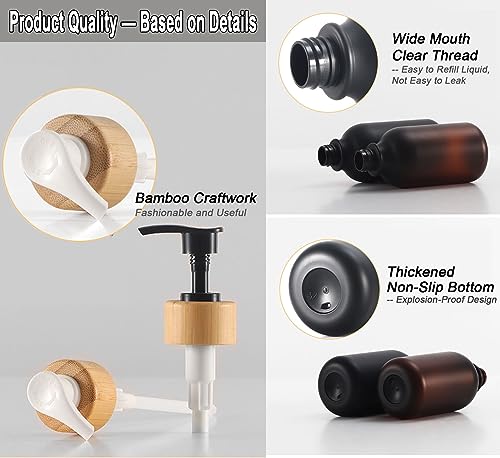 Frosted Heavy Duty Shampoo and Conditioner Bottles, Apothecary Dispenser Bamboo Pump, Refillable Shampoo Bottles for Shampoo Lotion Oil Shower Soap Hand Soap and Dish Soap (Matte Amber) by Gails Willing - Image 6