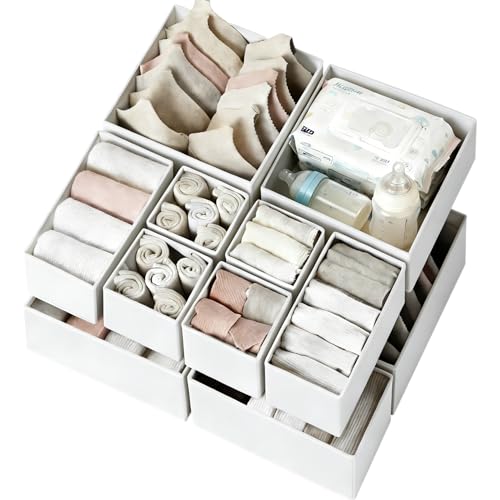 Image of Criusia Drawer Organizer Clothes 12 Pack - Fabric Closet Organizers and Storage for Nursery Organization - Dresser Drawer Dividers for Baby Clothes/Socks/Underwear/Bras - College Dorm Room Essentials