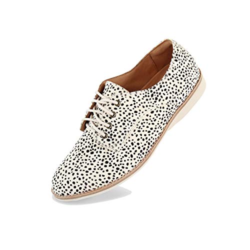 Rollie Women's Derby Snow Leopard Print, Spots Haircalf Oxfords White Flat Shoes for Women with Laces, Size 7 US / 38 EU