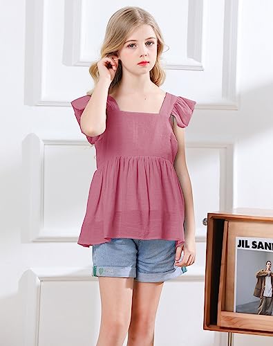 Image of Bingerlily Girls Summer Casual Tops Ruffle Short Sleeve T Shirts Cute Babydoll Tees