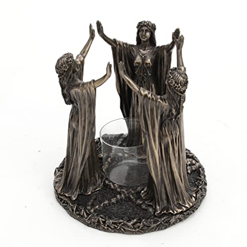 Wicca Triple Goddess Festive Ritual Cold Cast Resin Antique Bronze Finish Candle Holder #TOP20