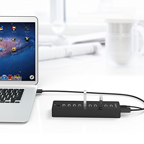 10 Portes Hub USB 2.0 con Interruttore di Alimentazione e Adattatore di Alimentazione 30W (12V2.5A), Hub Dati a 480 Mbps di Velocità per PC Desktop Computer Notebook MacBook iMac - Hub USB - Immagine 6