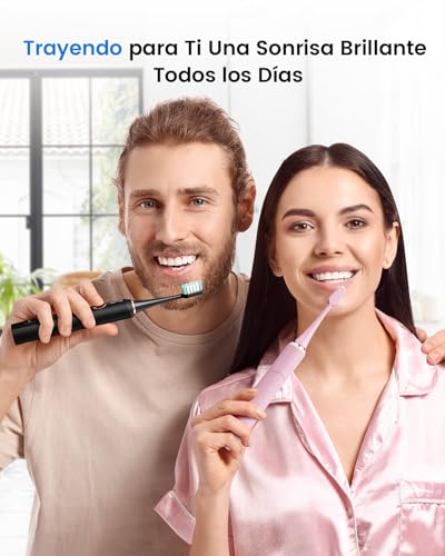 Miniatura 7 de Cepillo De Dientes Eléctrico Sónico Adultos - Cepillo Electrico Sónico Paquete De 2, Con 10 Cabezales Y Estuche De Viaje, 5 Modos, Ipx7 Impermeable, Cepillo Dientes Electrico De Viaje, Negro Y Rosa