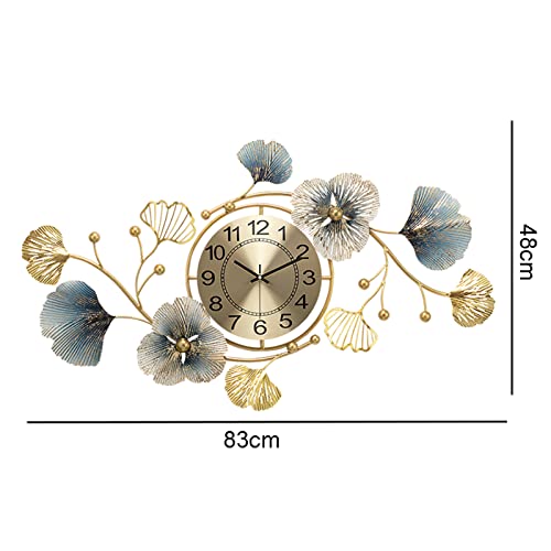 Mroinss Large Decorative Wall Clock, Light Luxury Atmosphere Ginkgo Leaf Quartz Clock With Silent Movement, Wall Decor For Living Room Bedroom Office Space,83X48X4Cm #TOP3