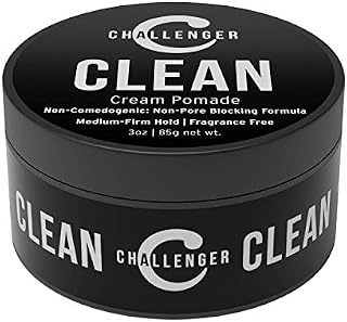 Challenger Men’s Clean Cream Pomade, 3 Ounce | Fragrance Free, Non-Comedogenic Hair Styling