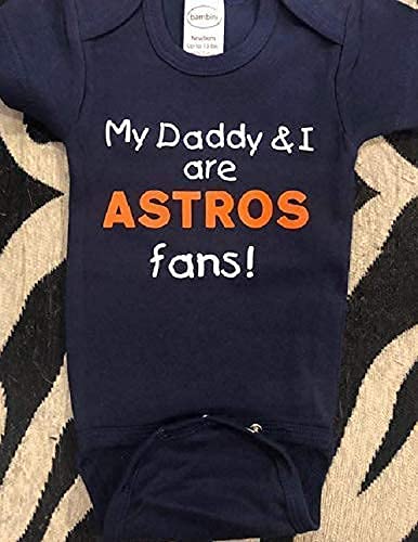 Teesbytini Astros Baby Onesie ® My Daddy And I Are Houston Onesie ® Fans One Piece Infant Bodysuit thumb #3