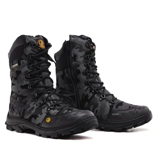 Bota Coturno Masculino Militar Soldier Palmilha de Gel Couro Legítimo Zíper Lateral (Camuflado, BR, Adulto, Numérico, 41)