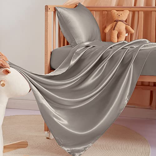 THXSILK Pure Silk Duvet Cover, Organic Crib Bedding-Ultra Soft, Smooth, 100% Top Grade Mulberry Silk, 35" x 44" (35 x 44, Grey)
