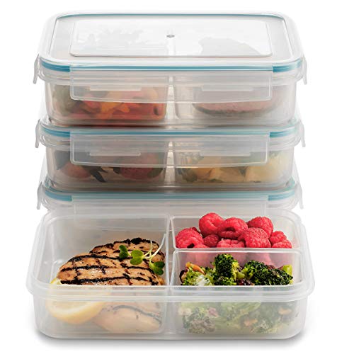 Komax Biokips Set of 3 Lunch Containers | 37-oz Compartment Divided Lunch Containers | BPA-Free Lunch Containers for Adults & Kids | Meal Prep & Portion Control Bento Box | Microwave & Dishwasher Safe