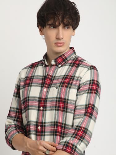 Image of Men's Multicolored Checked Slim Fit Cotton Casual Shirt