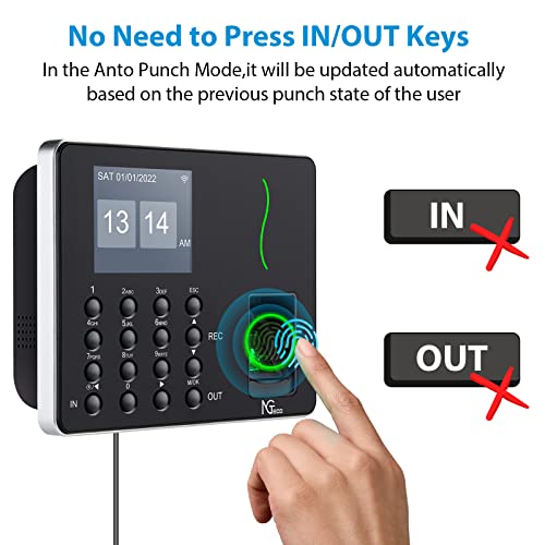 NGTeco Time Clocks for Employees Small Business, W3 2.4GHz WiFi Biometric Fingerprint Time Card Machine, Office Punch Clock Automatic in and Out with iOS/Android App No Monthly Fees