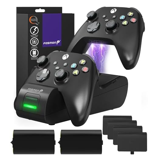 Fosmon Fast Charging Xbox Controller Charger Station for Xbox Series X | S, Xbox One, Elite w/ 2x 5280mWh Rechargeable Battery Packs, 4 Covers & Dock Stand
