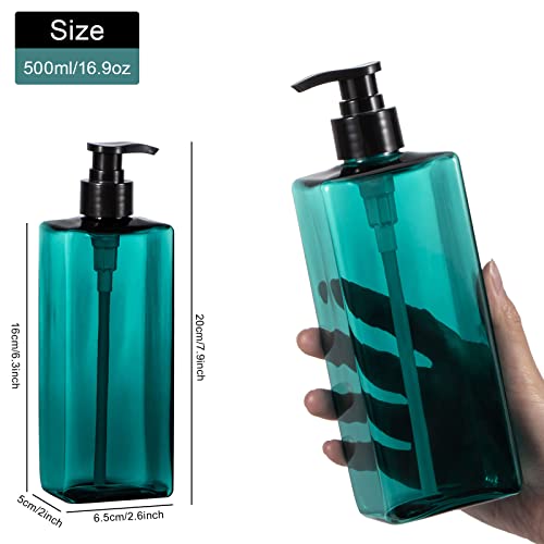 Shower Pump Bottles, Yebeauty 2pcs 17oz 500ML Refillable Pump Bottle Lotion Soap Dispenser Liquid Container Plastic Soap Dispenser for Shampoo Kitchen,Bathroom Body Wash, Sea Green2
