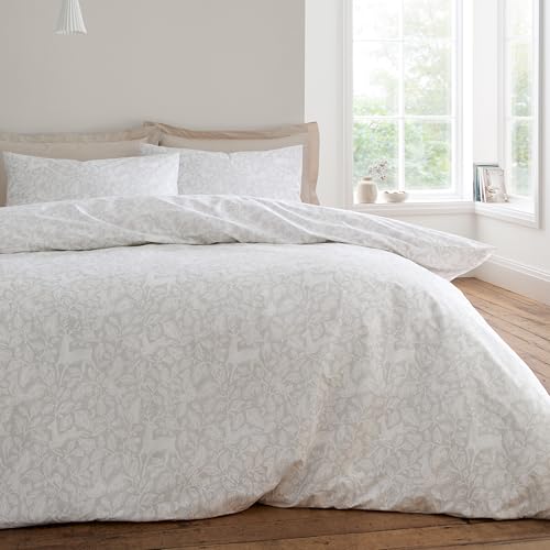 Bianca Woodland 200 Thread Count Cotton Reversible King Duvet Cover Set with Pillowcases Natural
