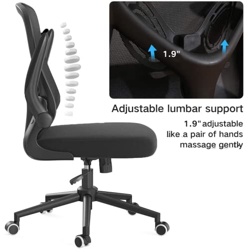Hbada Ergonomic Office Chair Work Desk Chair Computer Breathable Mesh Chair With Adjustable Lumbar Support And Flip-Up Arms, Black #TOP3