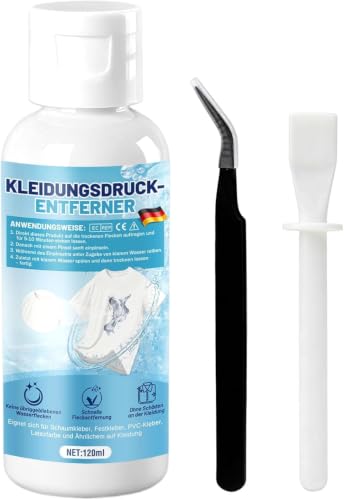 OWOAOOwl Flexentferner 120ml Flockentferner Entferner Cleaner Lösungsmittel zum Entfernen von Flex & Flock Mit Schaber aus Kuhknochenimitat & Pinzette Schonend für Textilien