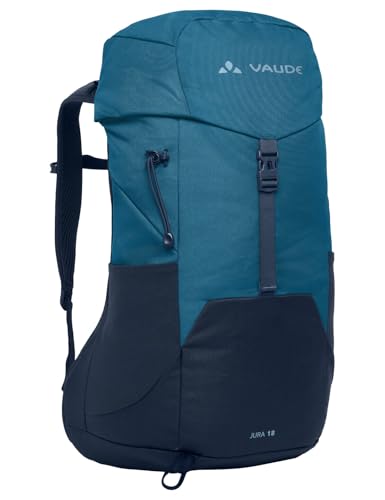 VAUDE Jura 18 – Wanderrucksack für Damen & Herren 18 Liter, Belüfteter Netzrücken mit Regenhülle, Ergonomische Schultergurte & Trinksystem – für Tagestouren - baltic sea