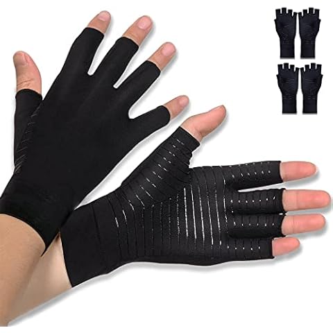 Donfri 2 Pairs Copper Arthritis Gloves Fingerless Compression Glove Women Men Relieve Hand Pain Swelling,Carpal Tunnel,Typing,Support for Arthritic Joints (S) Cover