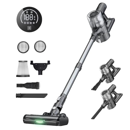 Proscenic P13 Akku Staubsauger,35000Pa/400W Staubsauger Kabellos Touchscreen, 6-in-1 Akku Staubsauger mit Anti-Tangle-Bodenbürste, Bis zu 45 Min,Laufzeit 1.2L Staubbehälter,für Boden/Teppich/Tierhaar
