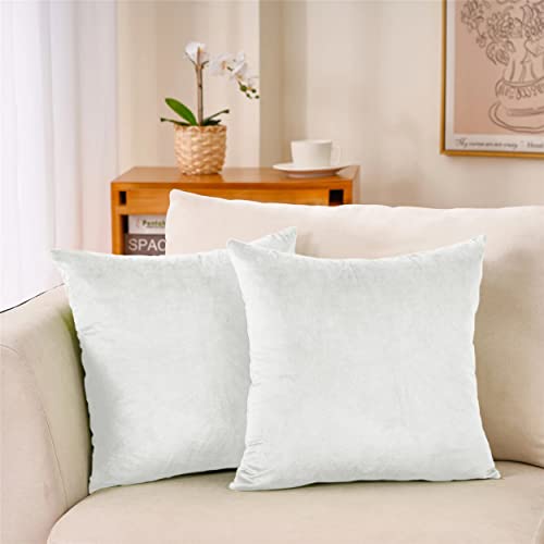 Hafaa Velvet Cushions with Covers Included Sets 4 (2 White Cushion Covers, 2 Cushion Inserts 45cm x 45cm) Luxury Decorative Fluffy Square Throw Pillow Case Sofa Cushion with Invisible Zipper