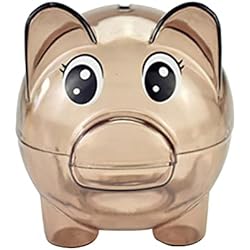 Hucha de plástico transparente para ahorrar dinero, monedas, dibujos animados, con forma de cerdito, ideal como regalo para niños (café)