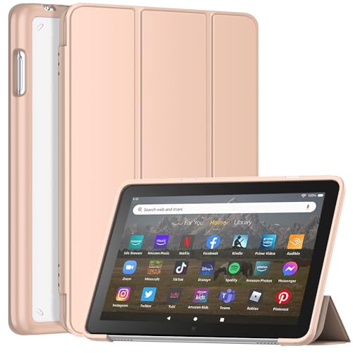 Étui rigide fin pour tablettes 8 pouces avec smart cover rose et veille auto
