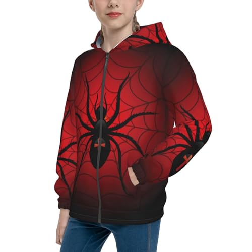 Spider on the Web Kids Pullover Hoodies Boys Zip Up Sweatshirts Girls Athletic Clothes with Pocket