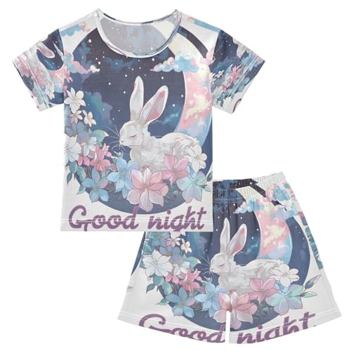 senya Short Sleeve Pajamas Sets Summer Cotton Sleepwear Lovely Rabbit Surrounded by Moon