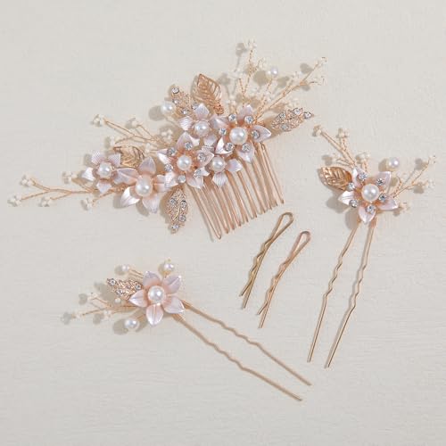 Famihot 髪飾り ヘッドドレス 花モチーフ パール コーム ヘアピン 3本セット ヘアアクセサリー ウェディング 結婚式 お呼ばれ 披露宴 卒業式 発表会 和装用 手作り髪飾り (タイプ07)