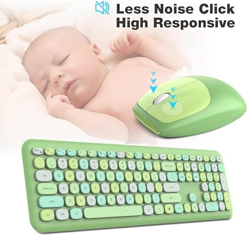 Image of KNOWSQT Wireless Keyboard and Mouse Combo, Pale Green Full-Sized 2.4G Silent Keycap Colorful Keyboards, USB Dongle Plug Play, for Laptop, Windows, PC, Computer, Desktop