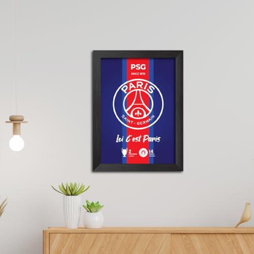Image of TenorArts PSG Football Club Poster White Logo Laminated Photo Frame Painting with Matt Finish Black Textures(12 inches x 9inches)