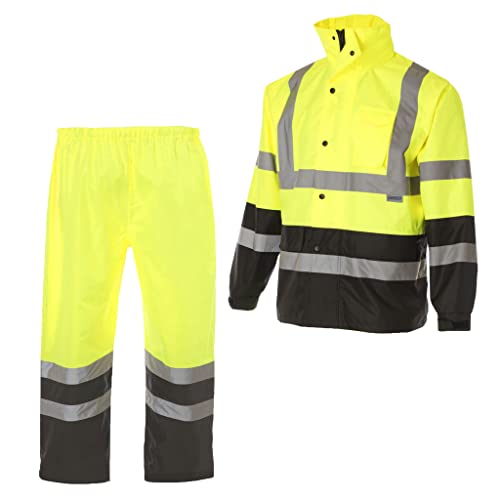 JORESTECH Safety Rain Set/Jacket Reflective High Visibility Yellow Black JK-03 / Pants Lime ANSI...