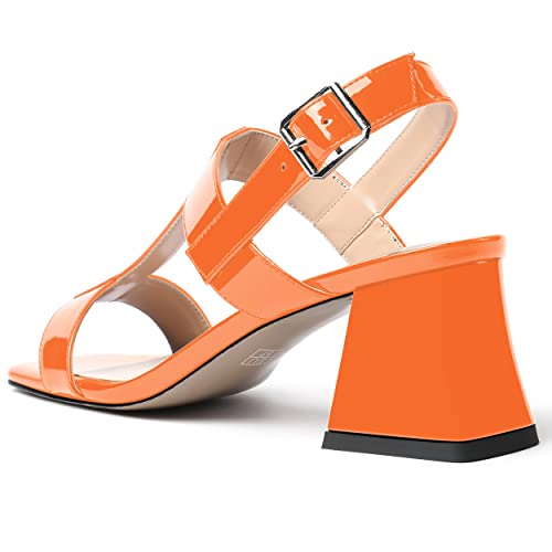 Modencoco Women's Square Toe Low Heel Patent Buckle Dating Strap 2 Inch Comfortable Chunky Slingback Fashion Heeled Sandals Orange Size 10 - Ropa Y Zapatos Para Mujer #TOP6