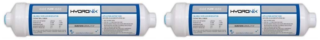 Hydronix ICF-10Q Inline Post Activated Carbon Water Filter Replacement Cartridge with 1/4-Inch Quick Connect for Refrigerator, Ice Maker, RO Reverse Osmosis System, 2000 Gallons (2 Pack)