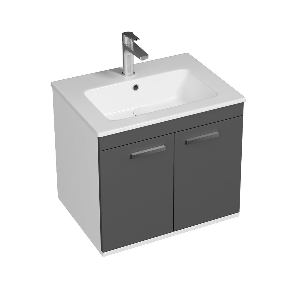 SANIVERRE RUBITE Meuble Salle de Bain Simple Vasque 2 Portes Anthracite Largeur 60 cm