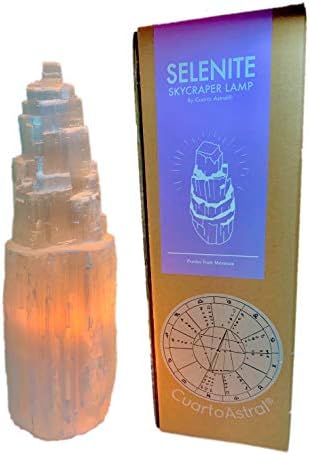 Selenite Skyscraper by CuartoAstral (Medium) Healing Stone Activated by Reconnective Energies - Cleansed by Exposure to Healing Frequencies - Harmonizer - Protection - Peace - LED Bulb and White Cord