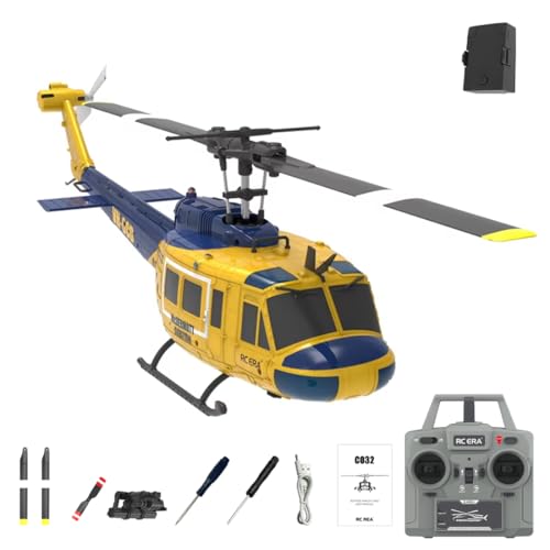 Meiurlex RC ERA C032 UH-1 Huey RC Helicóptero de 6 canais, helicóptero telecomandado de escala 1/48 Heli, voo 3D e avião RC de alta precisão para adultos iniciantes