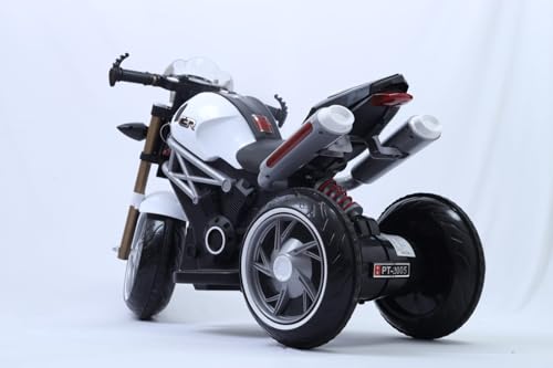 Image of Happy Goods Three-Wheeled Electric Battery Operated Ride on Motorbike for Kids of Age 2 Year to 8 Years with Foot Accelerator -Multi Color (White)