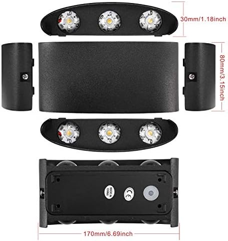 Modern Wall Light Waterproof 6W Black LED Sconce Up Down Wall Lamp Aluminium LED Spot Light Night Lamp for Living Room, Bedroom, Hallway, Bathroom Decorative Wall Wash Lights (Light Color: Warm White)